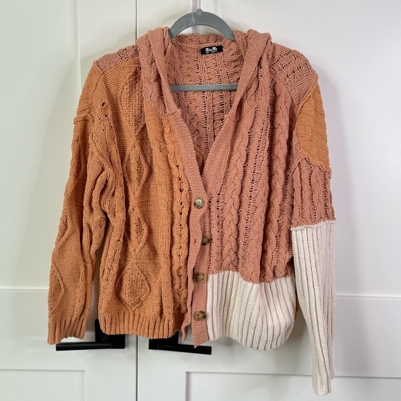 Miss Me Sweaters - Miss Me Mauve, Light Orange and Cream Cable Knit Cardigan